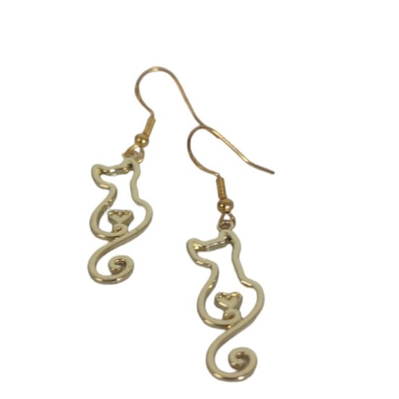 Kitty Cat Heart Dangling Earrings - Picture 7 of 7